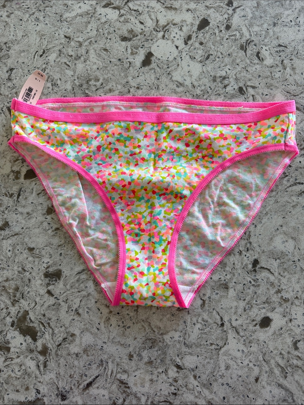 NWT Victoria Secret Multicolor Confetti Briefs with Pink Trim